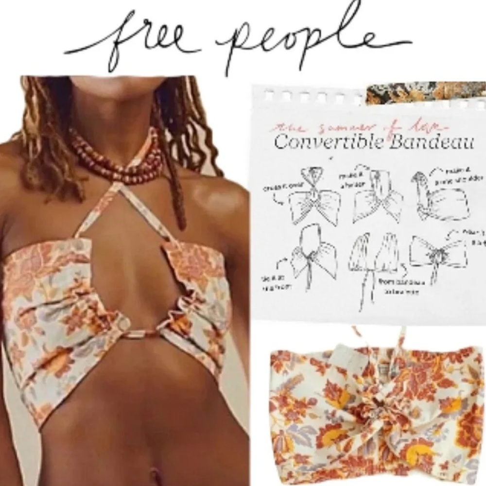 Free People Floral Convertible Bandeau Crop Top — Cream, Orange, Yellow